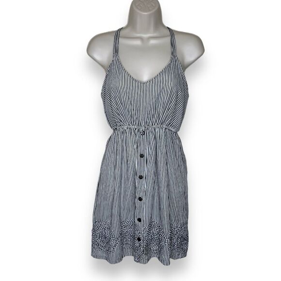 Judith March Stripe Ruffle Racerback Rosette Hem Black White Dress Women Large - Picture 2 of 15